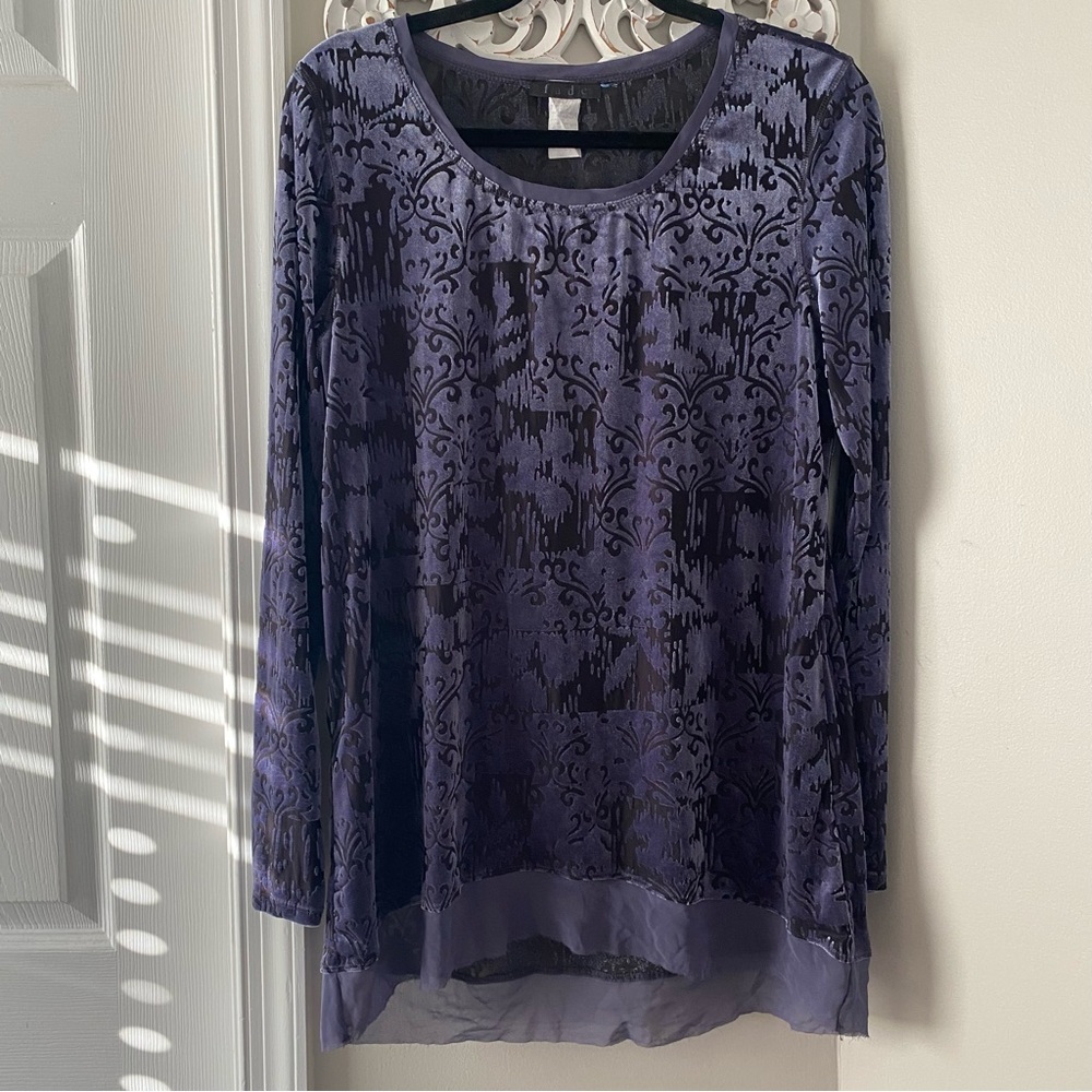 Fade VTG Y2K Velvet Burnout Blouse Top Whimsigoth Dark Fairy Sexy Sz L